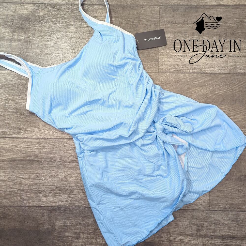 Zilcremo Ribbed Swimdress One Piece Swimsuit Size L